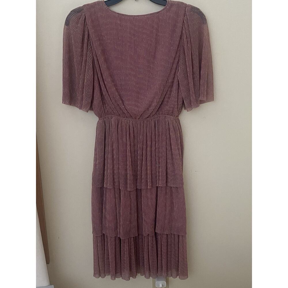 Easel Tiered Metallic Stripe Midi Dress Size M Russet Pink Party Wedding - Picture 3 of 5
